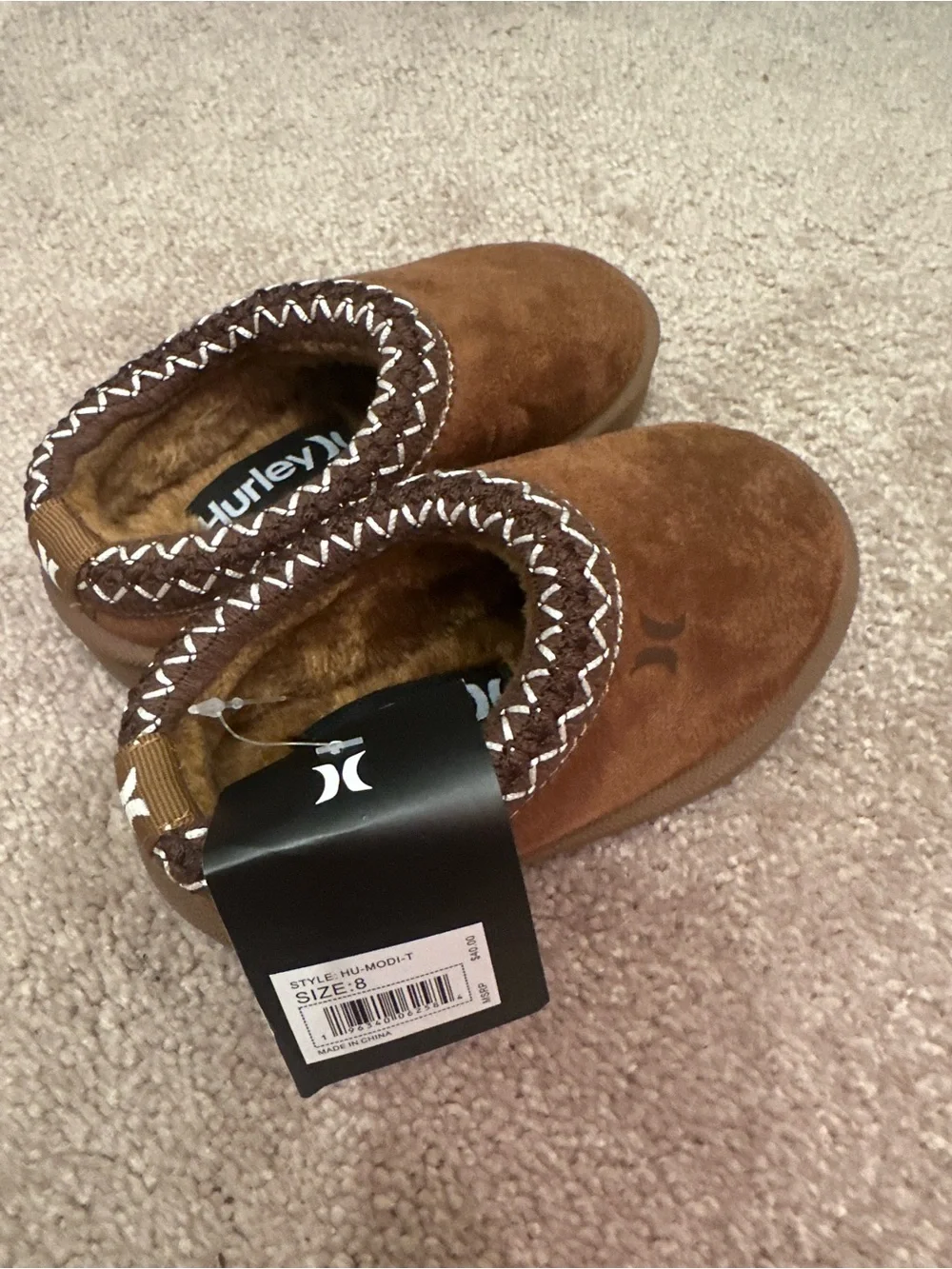 Hurley Kids Brown Suede Slip-On Slippers Size 8